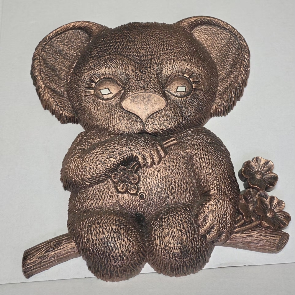 Vintage 70's Koala Bear Wall Art Plastic Decor Coppery Finish